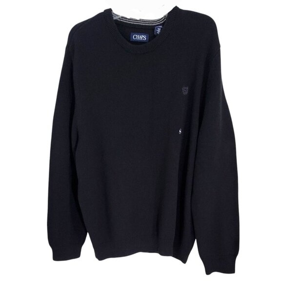 Chaps Mens Black Classic Fit Pullover Crew Neck Sweater Long Sleeve Size 2XL NWT - Picture 1 of 8